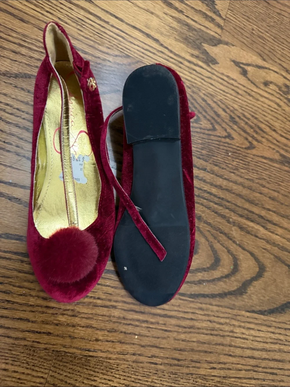 Jessica Simpson Girls Burgundy Velvet Pom-Pom Mary Janes